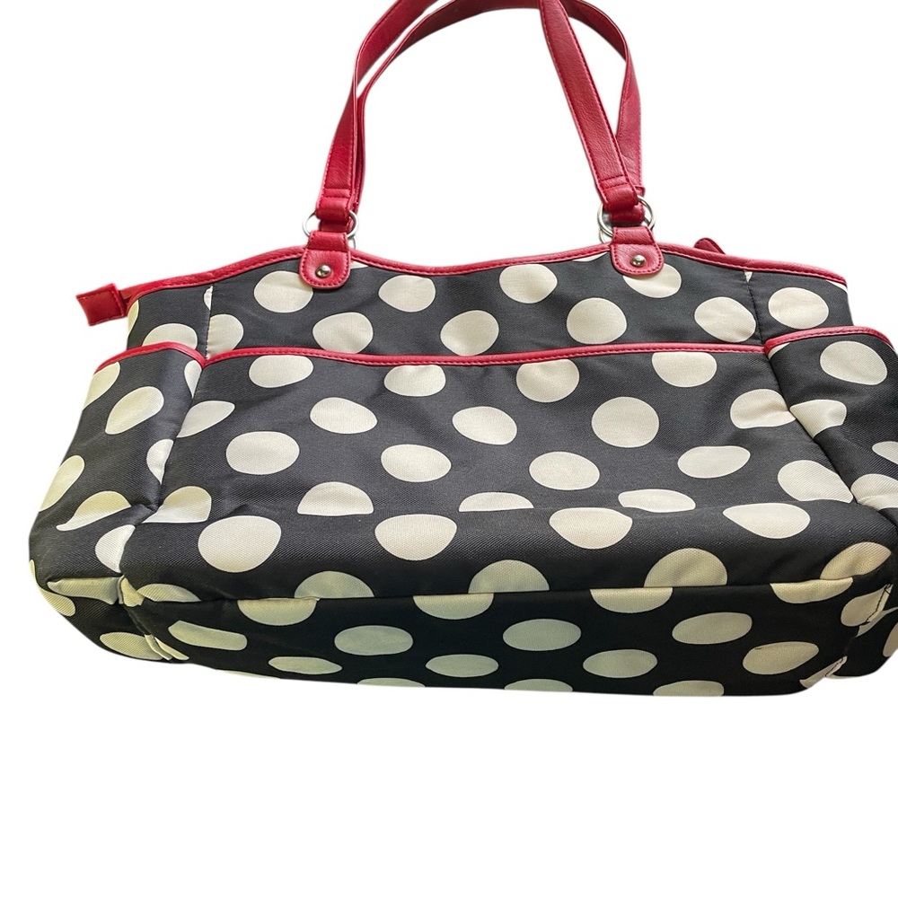 Baby boom Black and White Polka Dot Tote with Red Trim diaper bag 18 X 10 inches